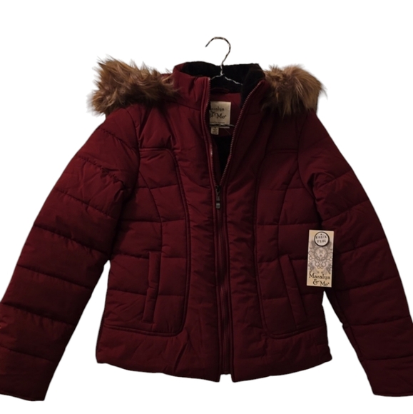 MARALYN & ME WOMENS JUNIOR SIZE PURPLE FAUX FUR HOODED ZIPPERED COAT SIZE MEDIUM - Picture 1 of 16